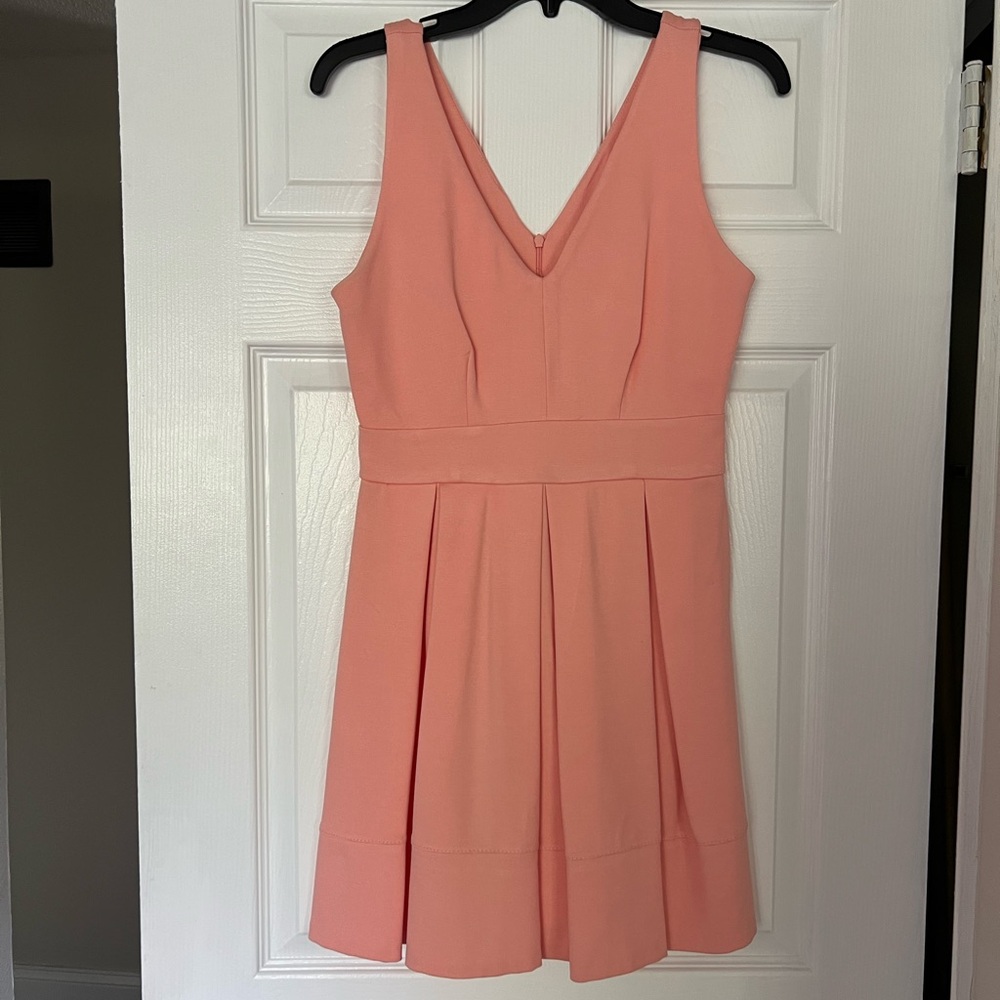 Peachy Pink Knit Tennis Style Preppy Dress - v-neck, sleeveless,
